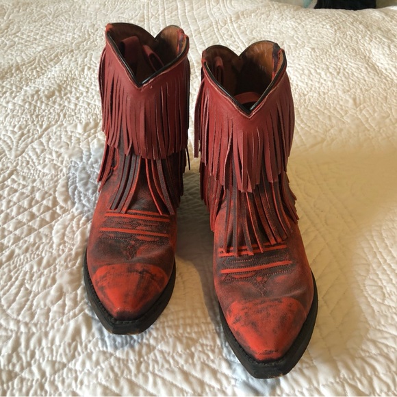 Redneck Riviera red fringed boots, size 6.5. - Picture 2 of 6